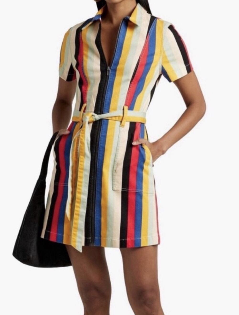 Alice + Olivia Women's Boheme Stripe Denim Shirt Denim Dress Multi Sz 8 Medium